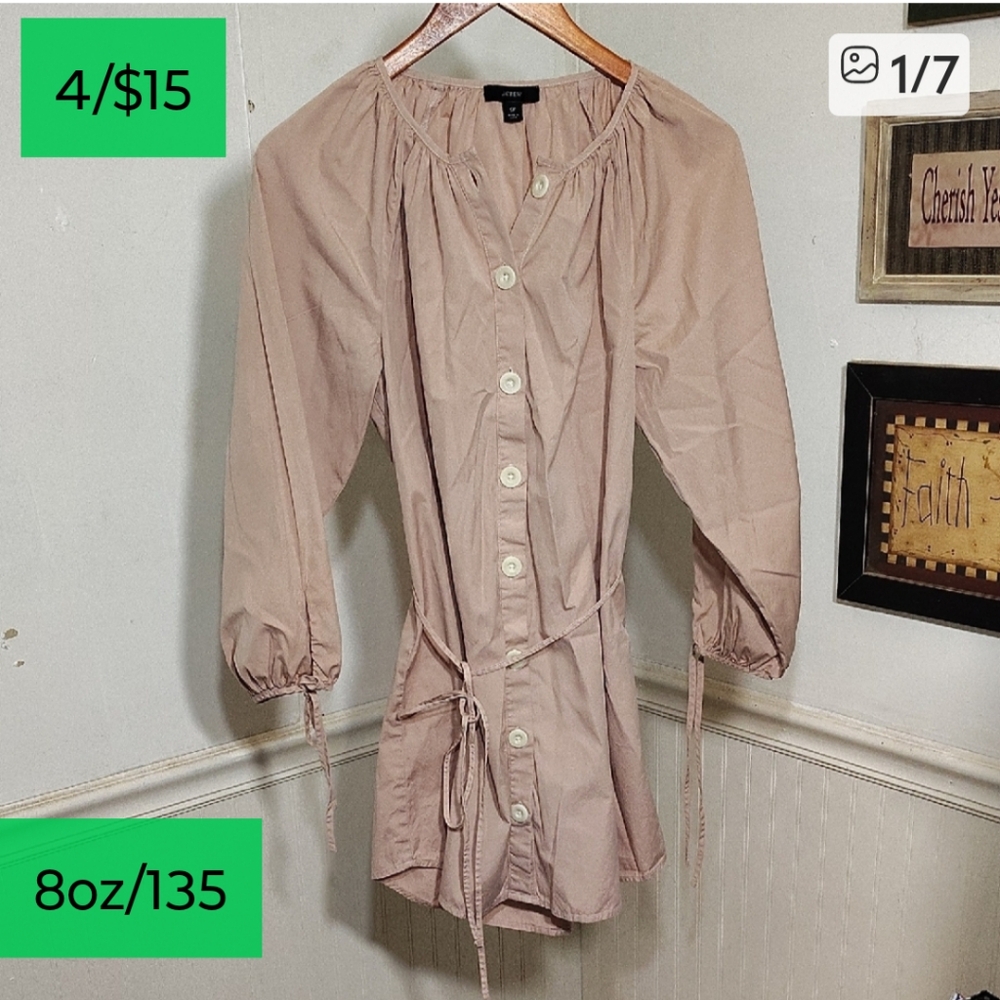 J. Crew Dusty Pink Button-Front Peasant Blouse